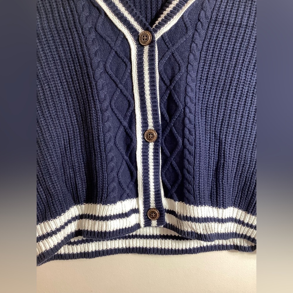 Tennis Prep Chunky Cable Knit Sweater Vest Size 2X Navy Blue Classic Retro Y2K - Picture 7 of 13